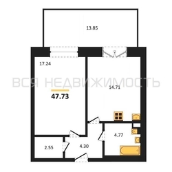 1-комнатная квартира, 47.73кв.м - изображение 1