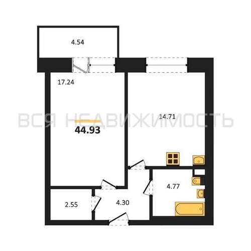 1-комнатная квартира, 44.93кв.м - изображение 0