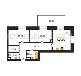 2-комнатная квартира, 67.2кв.м - изображение 1