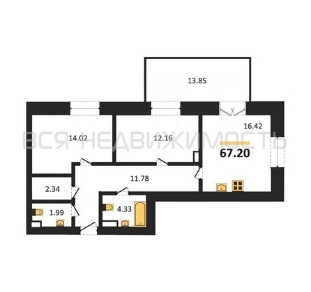 2-комнатная квартира, 67.2кв.м - изображение