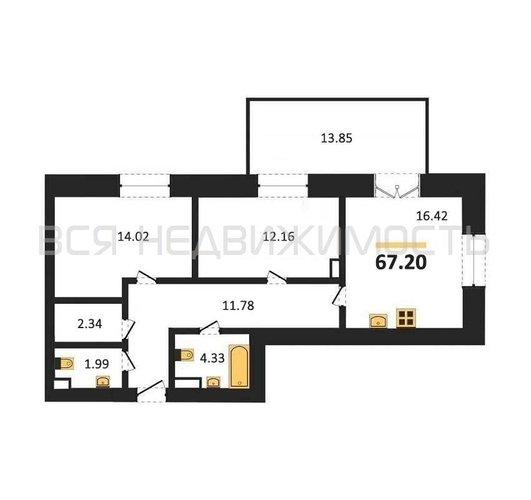 2-комнатная квартира, 67.2кв.м - изображение 0