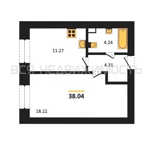 1-комнатная квартира, 38.04кв.м - изображение 0