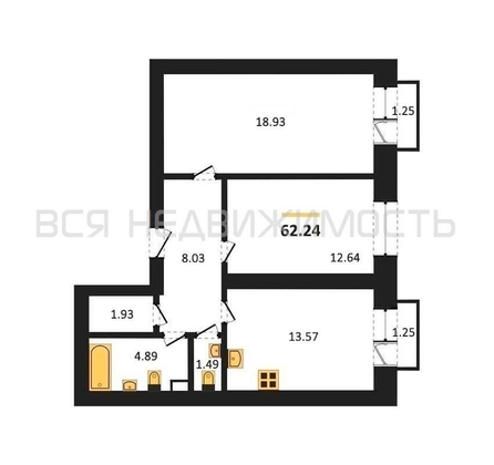 2-комнатная квартира, 62.24кв.м - изображение