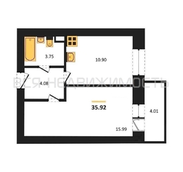 1-комнатная квартира, 35.92кв.м - изображение 1