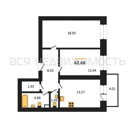 2-комнатная квартира, 62.68кв.м - изображение