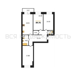 3-комнатная квартира, 89.76кв.м - изображение 1