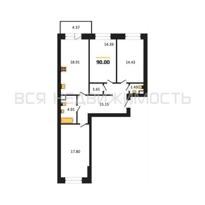 3-комнатная квартира, 90кв.м - изображение