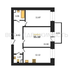 2-комнатная квартира, 55.1кв.м 2-комнатная квартира, 55.1кв.м - изображение 1