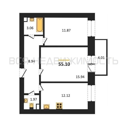 2-комнатная квартира, 55.1кв.м - изображение