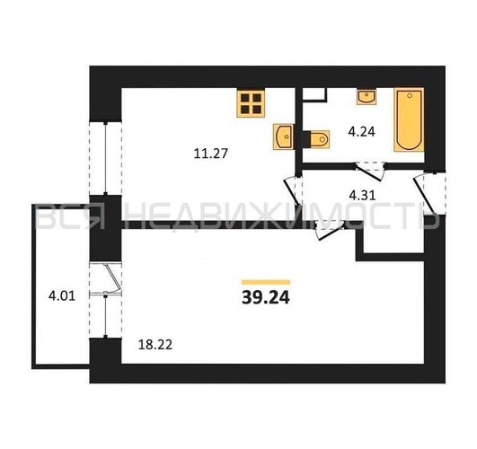 1-комнатная квартира, 39.24кв.м - изображение 0