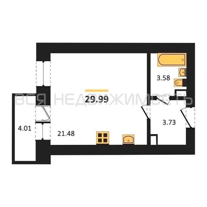 квартира-студия, 29,99кв.м. - изображение