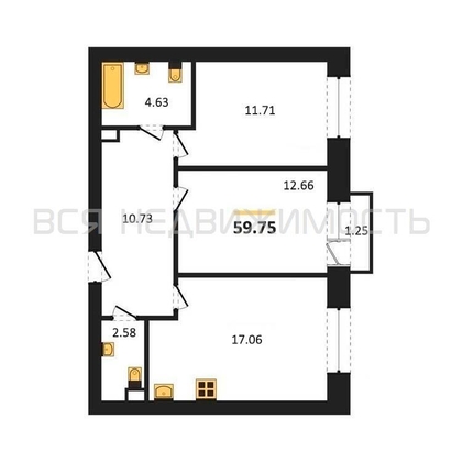 2-комнатная квартира, 59.75кв.м - изображение