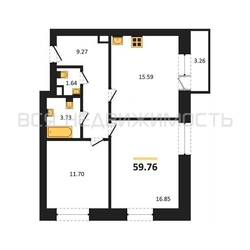 2-комнатная квартира, 59.76кв.м - изображение 1