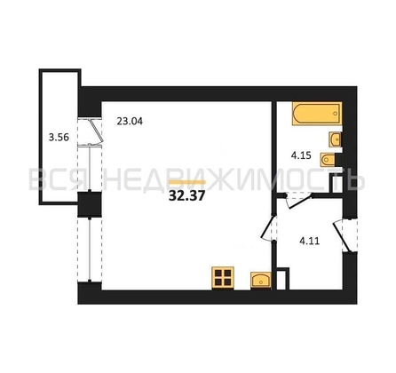 1-комнатная квартира, 32.37кв.м - изображение