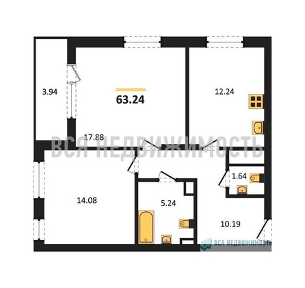 2-комнатная квартира, 63.24кв.м - изображение