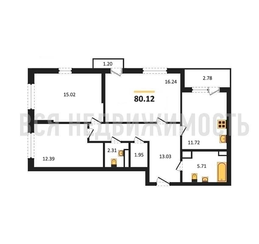 3-комнатная квартира, 80.12кв.м - изображение 0