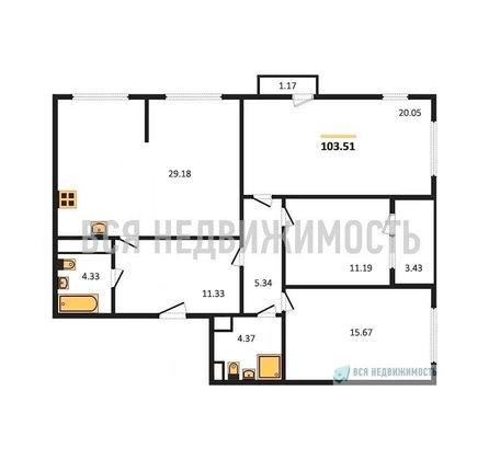 3-комнатная квартира, 103.51кв.м - изображение