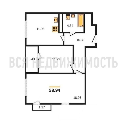 2-комнатная квартира, 58.94кв.м - изображение 0