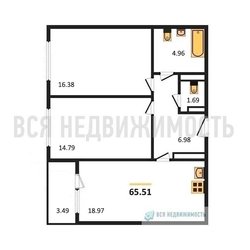 2-комнатная квартира, 65.51кв.м 2-комнатная квартира, 65.51кв.м - изображение 1