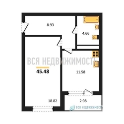 1-комнатная квартира, 45.48кв.м - изображение 1