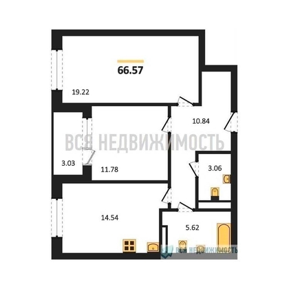 2-комнатная квартира, 66.57кв.м - изображение