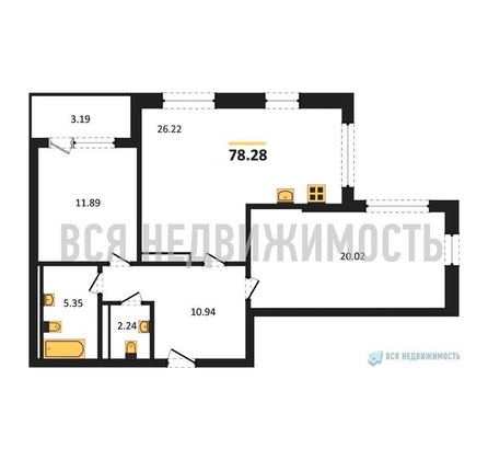 2-комнатная квартира, 78.28кв.м 2-комнатная квартира, 78.28кв.м - изображение