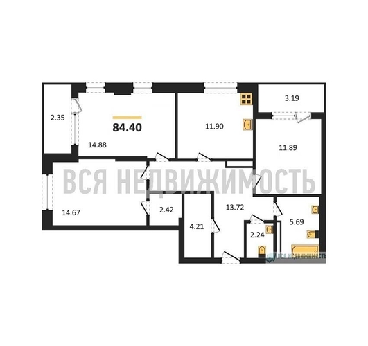 3-комнатная квартира, 84.4кв.м - изображение 0