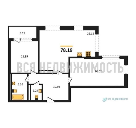 2-комнатная квартира, 78.19кв.м - изображение