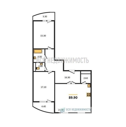 2-комнатная квартира, 89.9кв.м - изображение