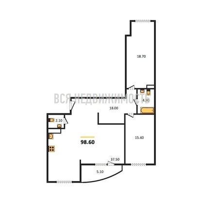 2-комнатная квартира, 98.6кв.м - изображение