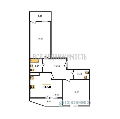 2-комнатная квартира, 81.5кв.м - изображение