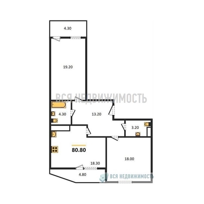 2-комнатная квартира, 80.8кв.м - изображение