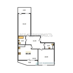 2-комнатная квартира, 80.8кв.м 2-комнатная квартира, 80.8кв.м - изображение 1