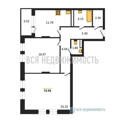 2-комнатная квартира, 73.93кв.м - изображение