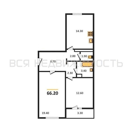 2-комнатная квартира, 66.2кв.м - изображение