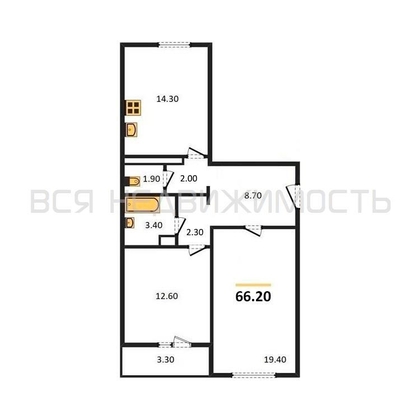 2-комнатная квартира, 66.2кв.м - изображение