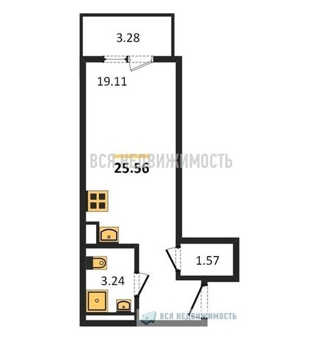 квартира-студия, 25,56кв.м. - изображение 0