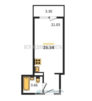 квартира-студия, 26,34кв.м. - изображение