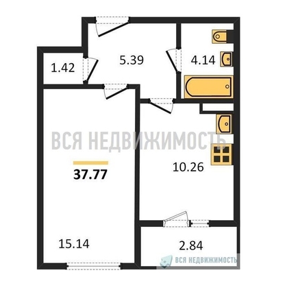 1-комнатная квартира, 37.77кв.м - изображение