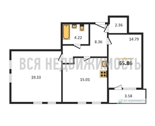 2-комнатная квартира, 65.86кв.м - изображение 1