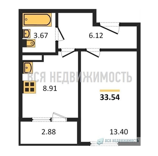 1-комнатная квартира, 33.54кв.м - изображение 0