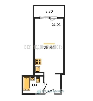 квартира-студия, 26,34кв.м. - изображение