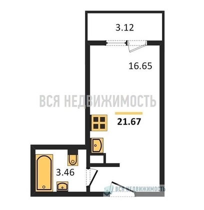 квартира-студия, 21,67кв.м. - изображение