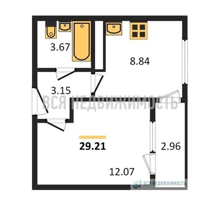 1-комнатная квартира, 29.21кв.м - изображение