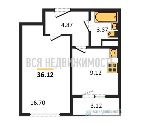 1-комнатная квартира, 36.12кв.м - изображение