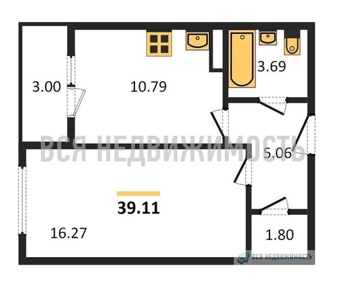 1-комнатная квартира, 39.11кв.м - изображение