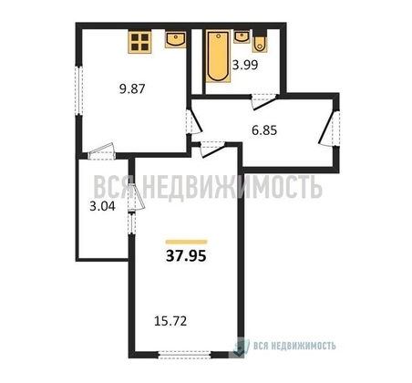 1-комнатная квартира, 37.95кв.м - изображение