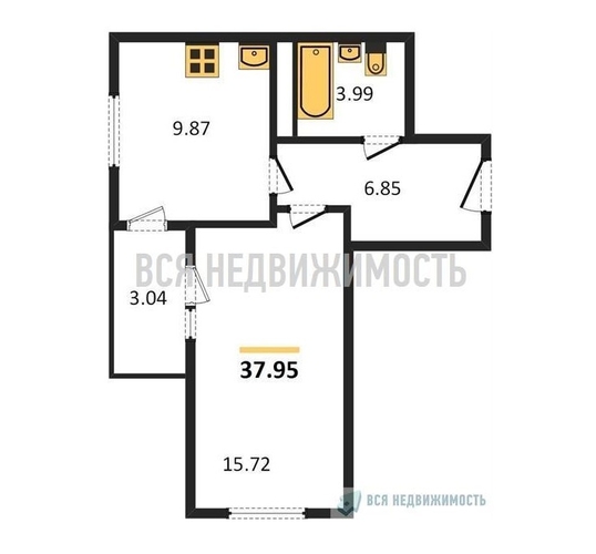 1-комнатная квартира, 37.95кв.м - изображение 0