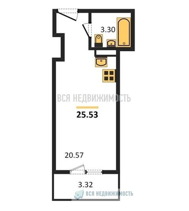 квартира-студия, 25,53кв.м. - изображение