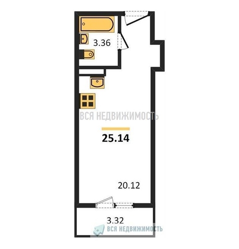 квартира-студия, 25,14кв.м. - изображение 0